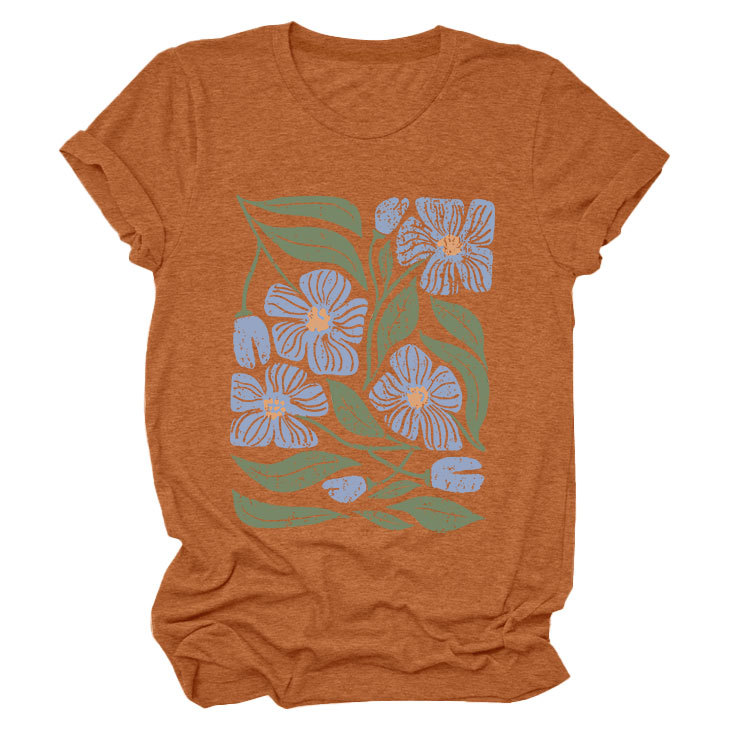 花柄 ファッション 優美な花園プリント 半袖Tシャツ