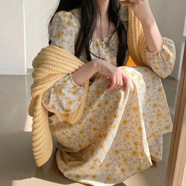 花柄 ファッション 優しい春色 小花柄 スクエアネック ワンピース