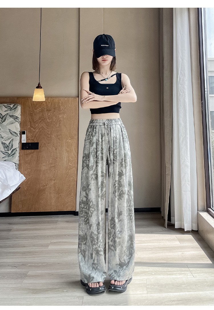 花柄 ファッション 繊細花模様ワイドパンツ