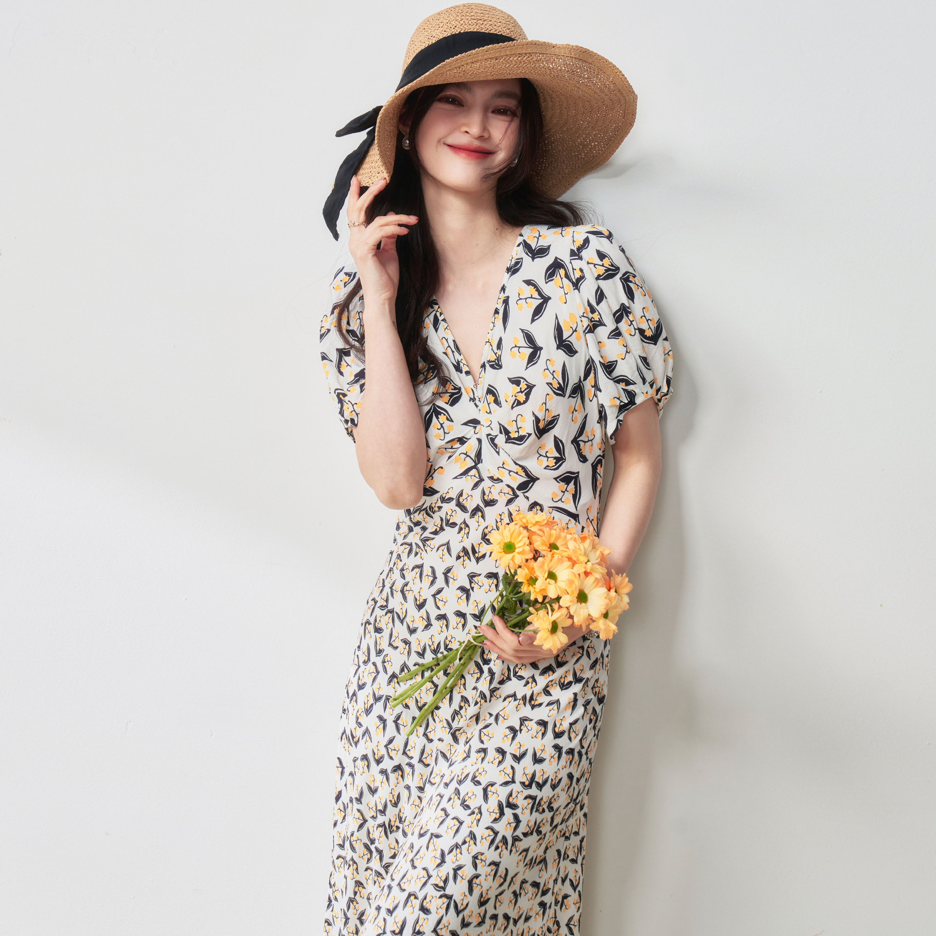 花柄 ファッション 優美な木の実模様 カシュクールワンピース