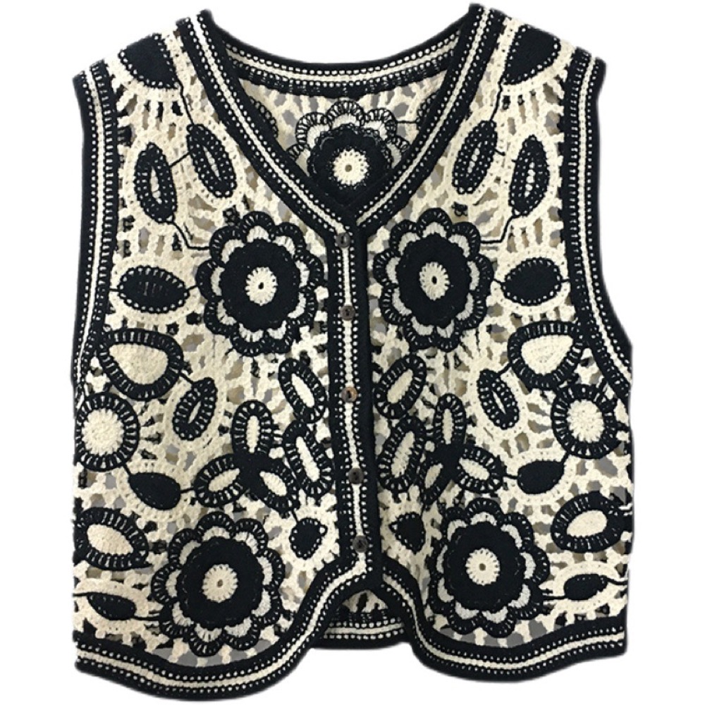 花柄 ファッション 花柄刺繍 ニットベスト カーディガン 秋冬 レディース