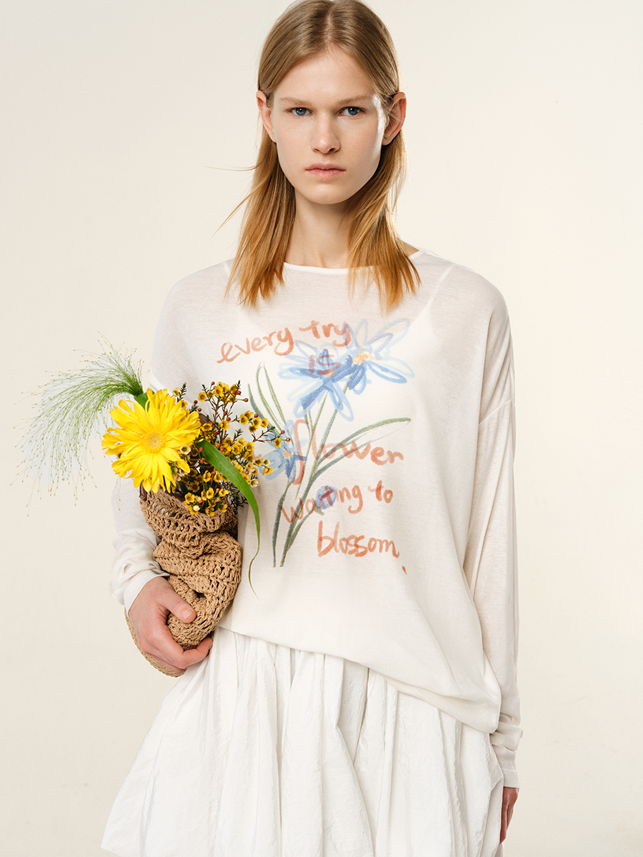 花柄 ファッション 花言葉 水彩画 長袖Tシャツ