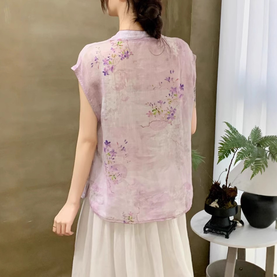 花柄 ファッション 雅花 チャイナ風ノースリーブブラウス
