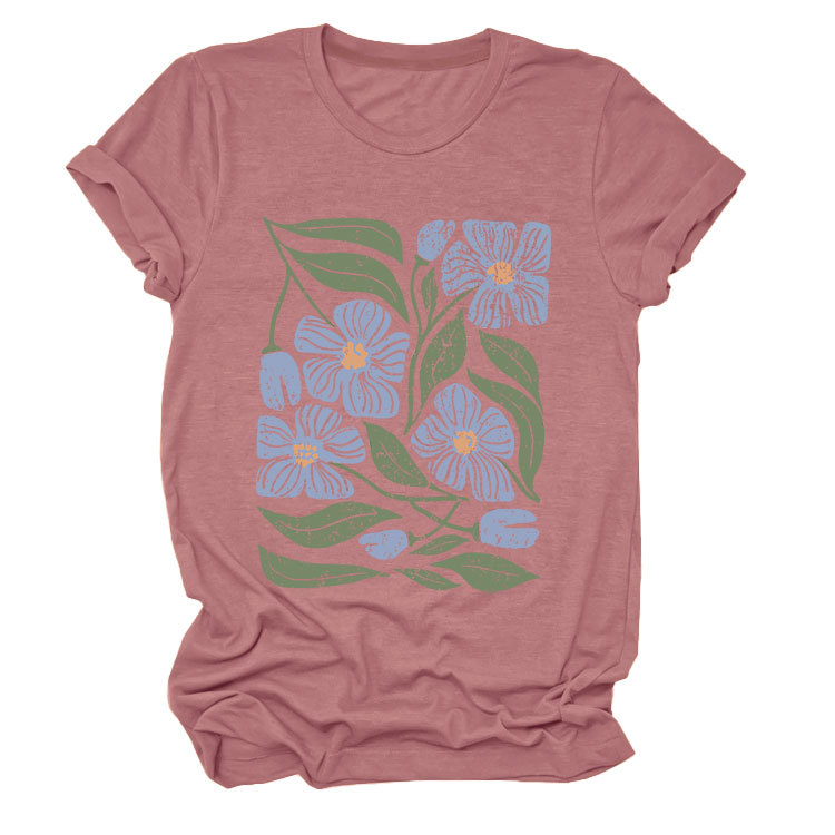 花柄 ファッション 優美な花園プリント 半袖Tシャツ