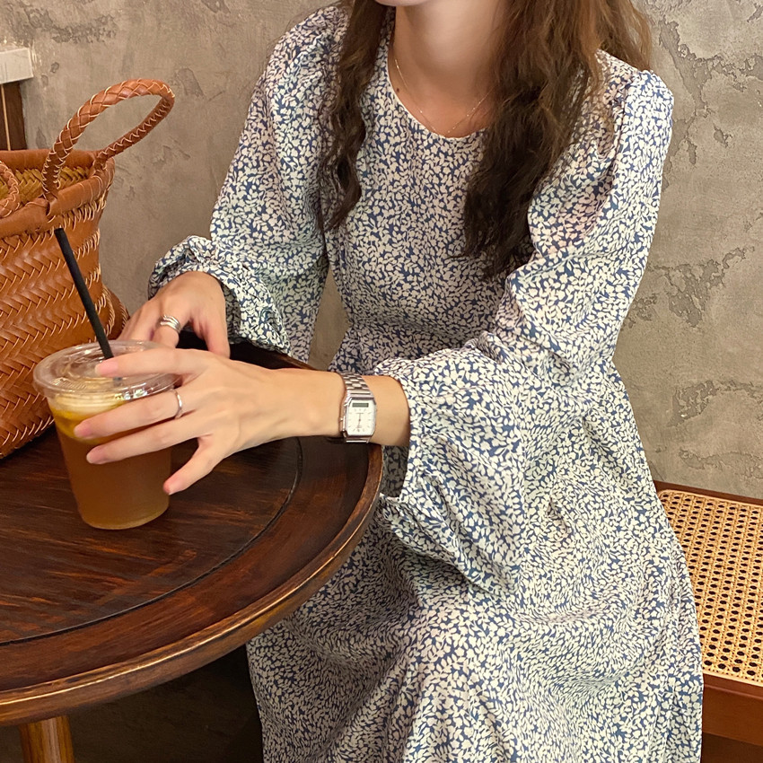 花柄 ファッション 秋向け 小花柄 レトロ ロングワンピース 上品