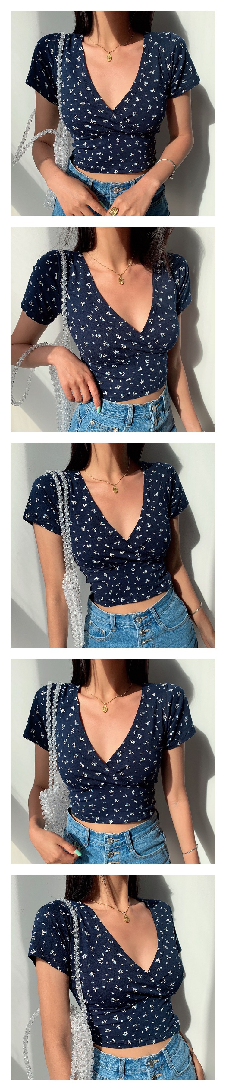 花柄 ファッション 優しい小花カシュクールTシャツ