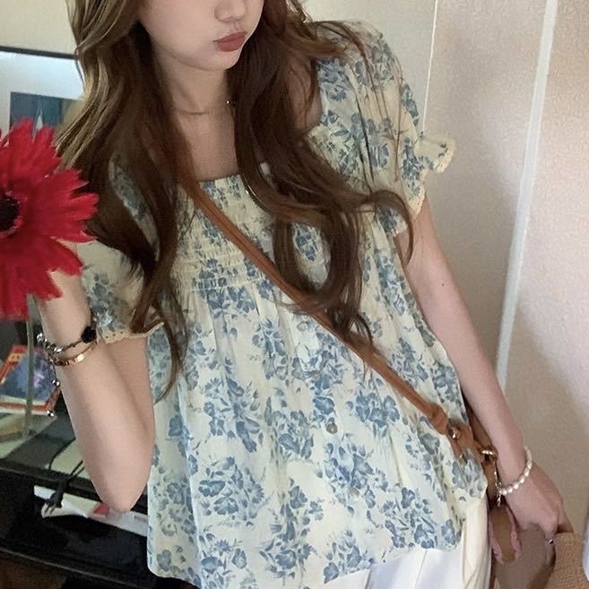 花柄 ファッション 優美な花園 シャーリングワンピース