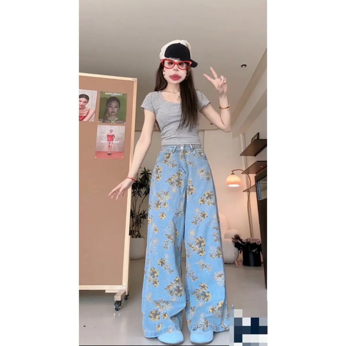 花柄 ファッション 優美な花園ワイドパンツ