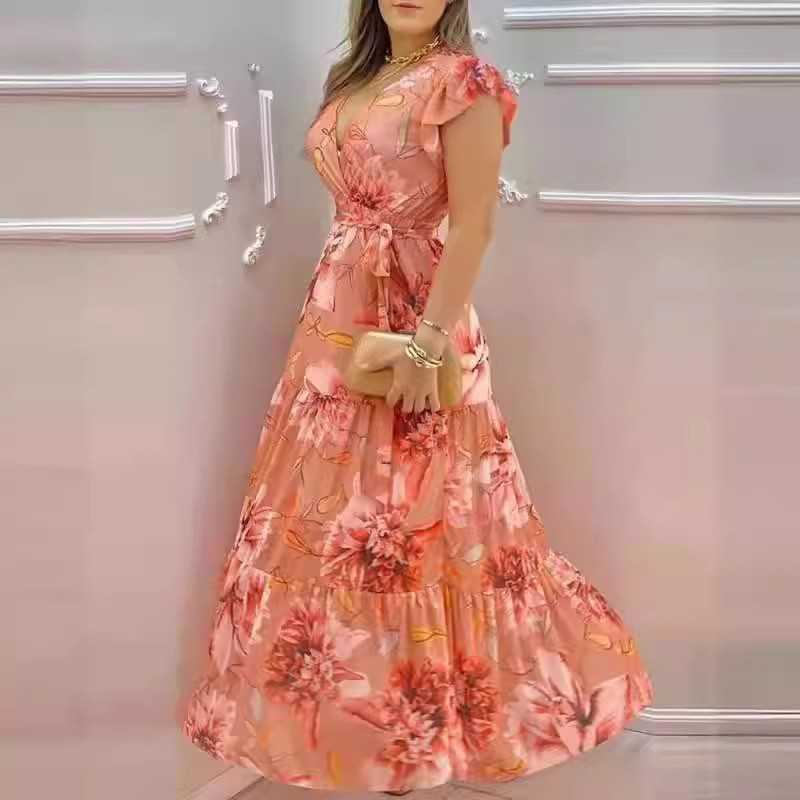花柄 ファッション 優美な花園シフォンロングワンピース
