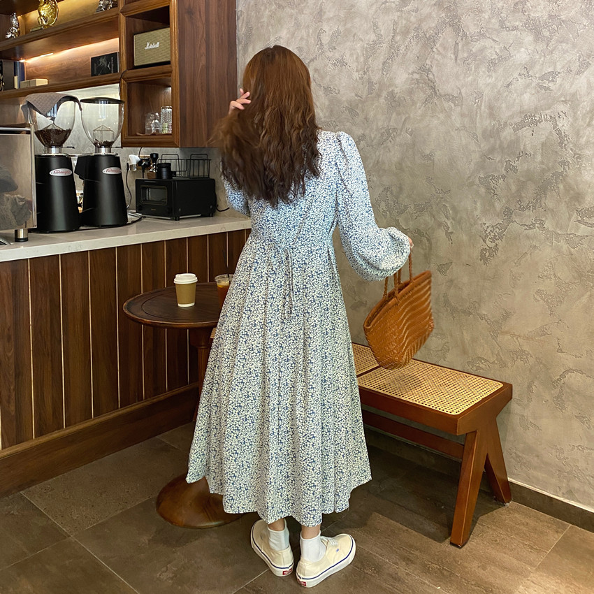 花柄 ファッション 秋向け 小花柄 レトロ ロングワンピース 上品