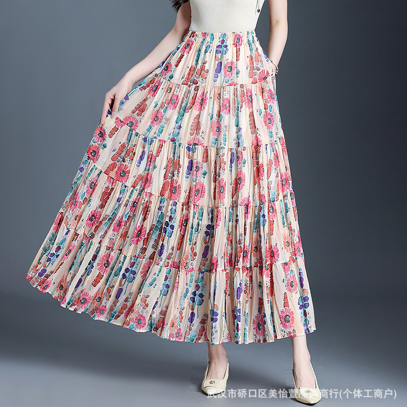 花柄 ファッション 花咲くプリーツマキシスカート