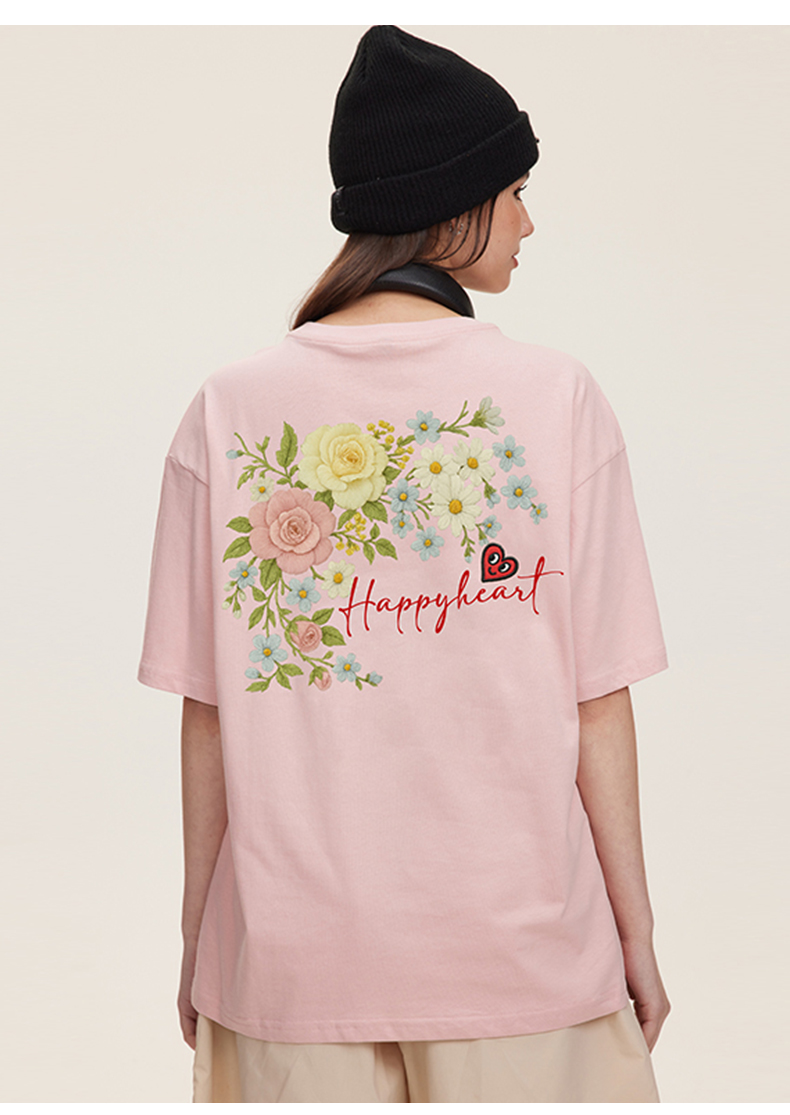 花柄 ファッション 優しい花束バックプリントティー