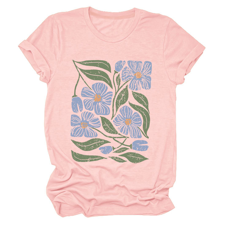 花柄 ファッション 優美な花園プリント 半袖Tシャツ