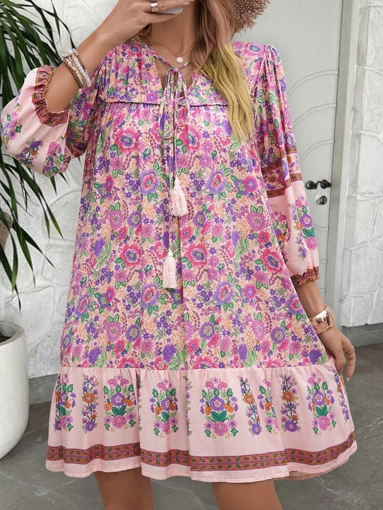 花柄 ファッション 花園の風情 ゆったりチュニックワンピース