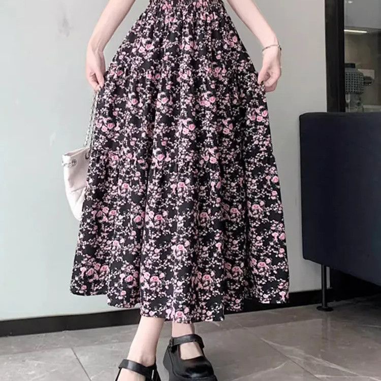 花柄 ファッション 優美な花園ロングフレアスカート