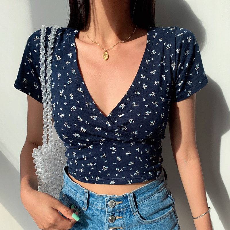 花柄 ファッション 優しい小花カシュクールTシャツ