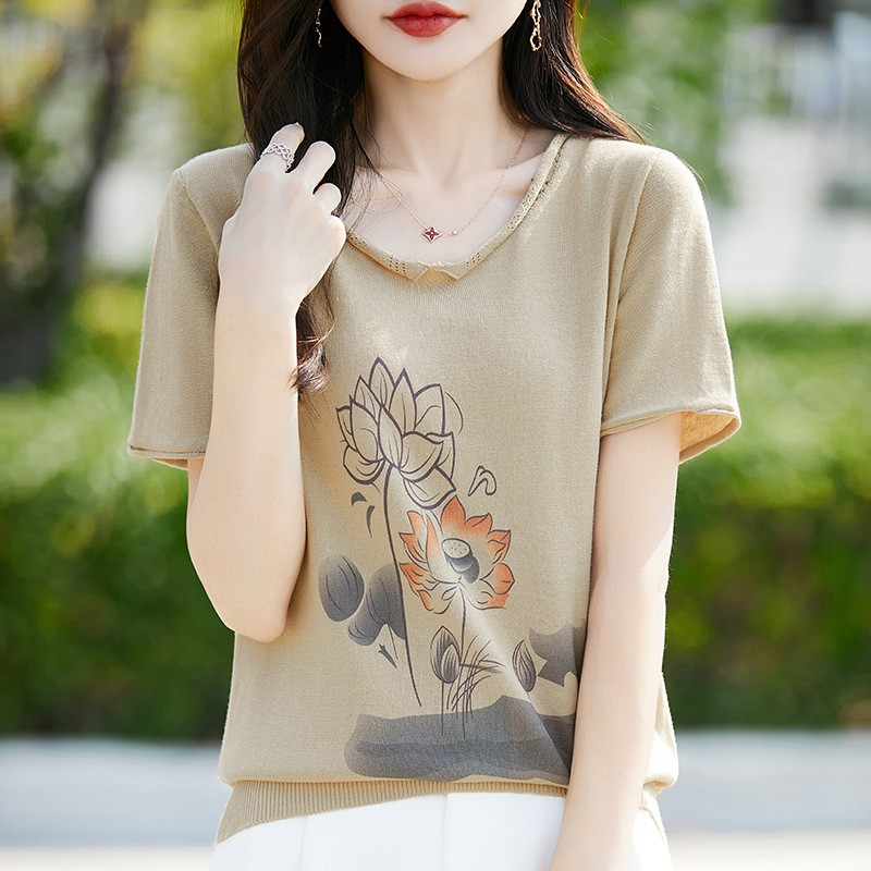 花柄 ファッション 優美な花影 ニットトップス