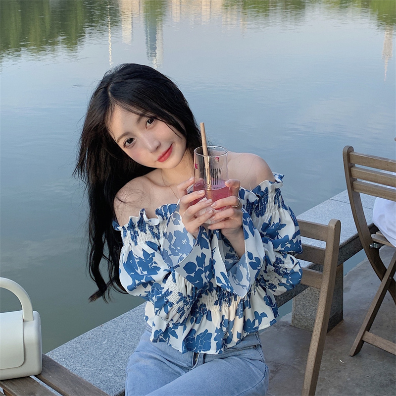 花柄 ファッション 涼やか花柄 オフショルダー チュニック トップス