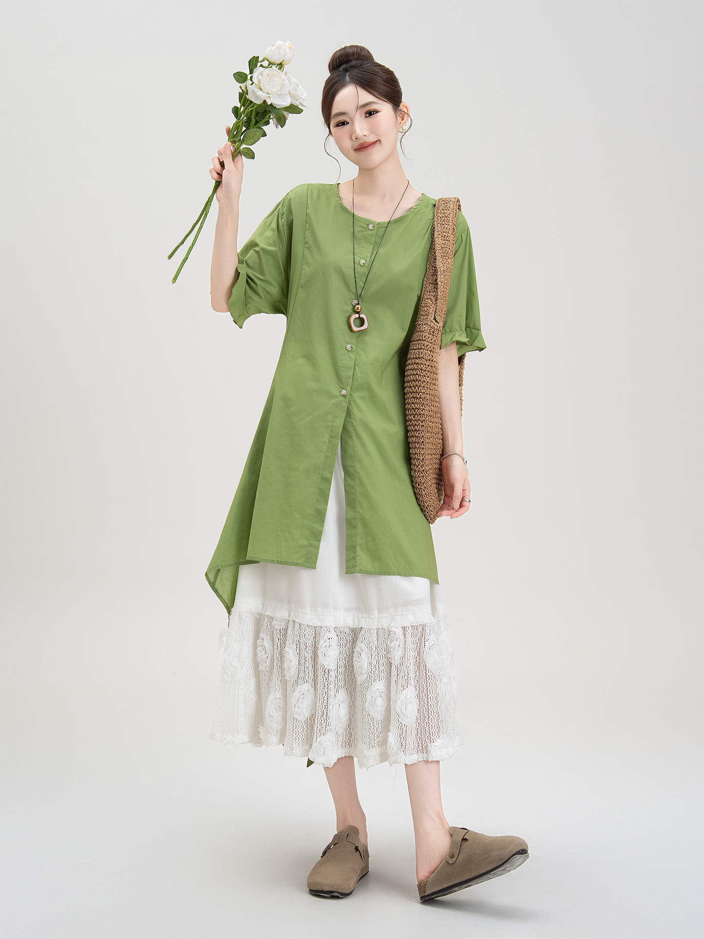 花柄 ファッション レース花模様 重ね層ロングスカート
