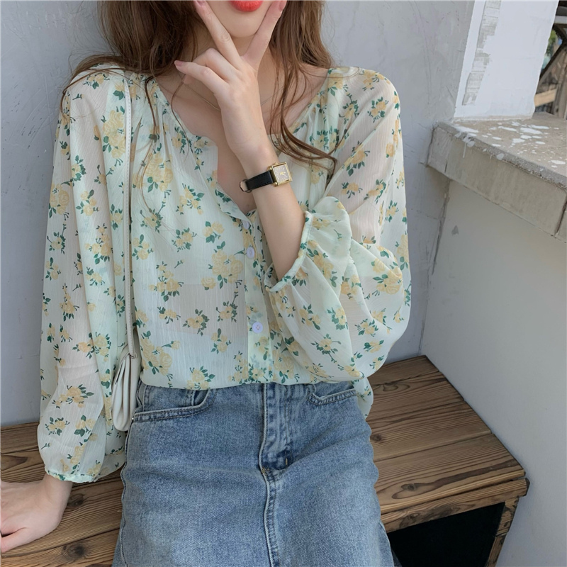花柄 ファッション パフスリーブ 花柄ブラウス ゆったり着れる シフォントップス