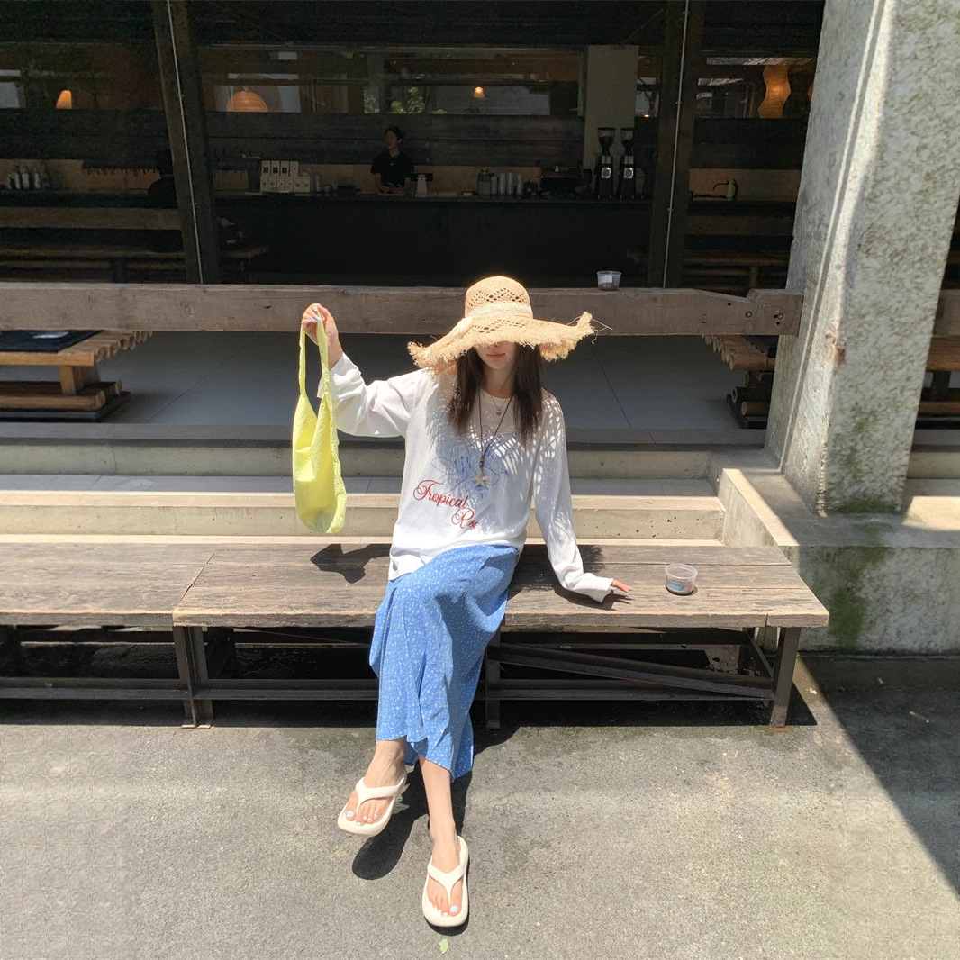 花柄 ファッション 優美な花刺繍 ゆったり長袖Tシャツ