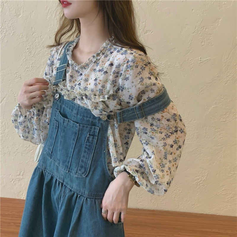 花柄 ファッション 優しい花柄ブラウス サスペンダースカートセット