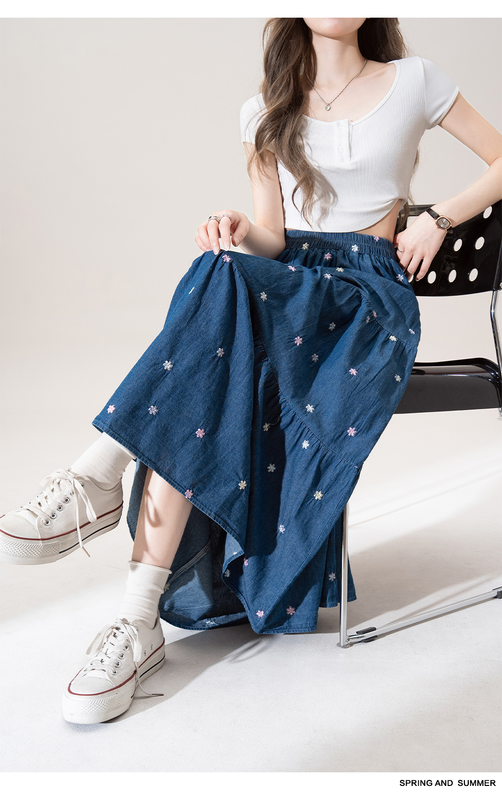 花柄 ファッション 小花刺繍 ティアードマキシスカート