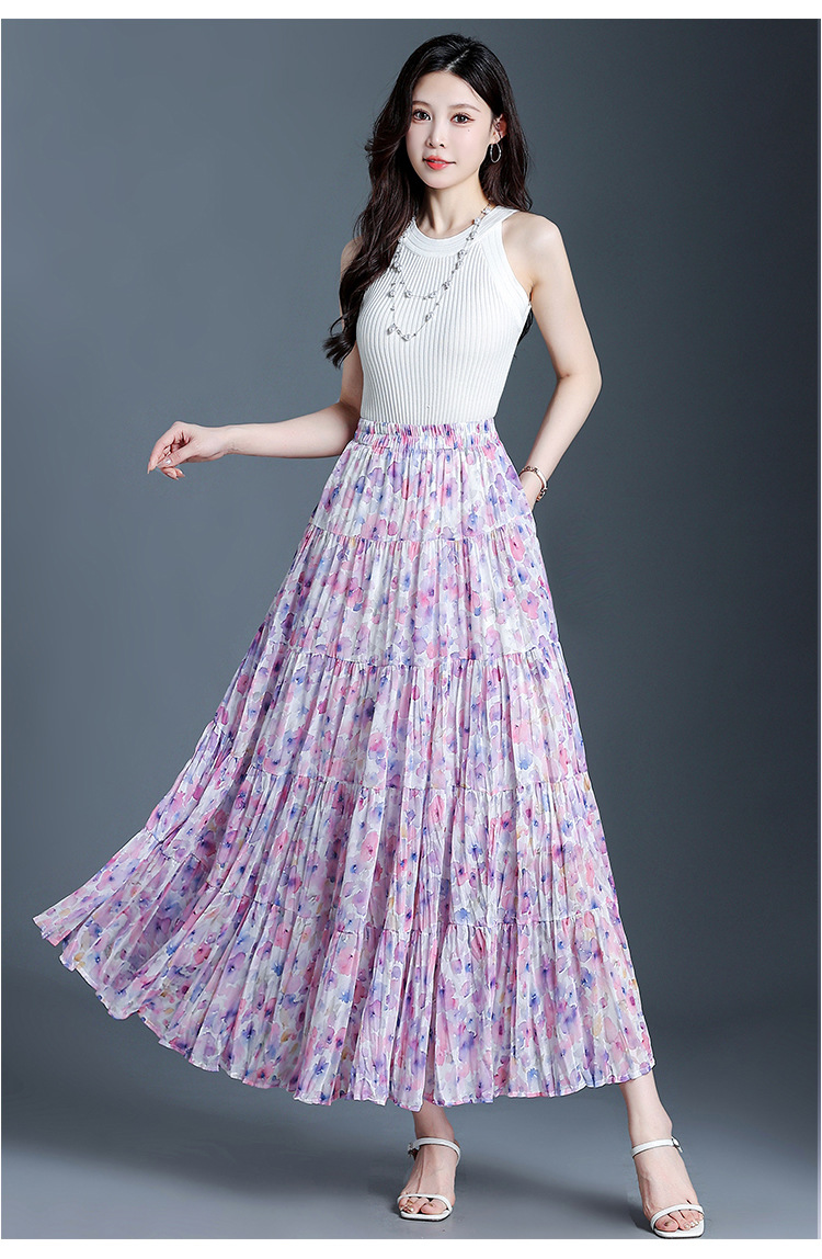 花柄 ファッション 花咲くプリーツマキシスカート