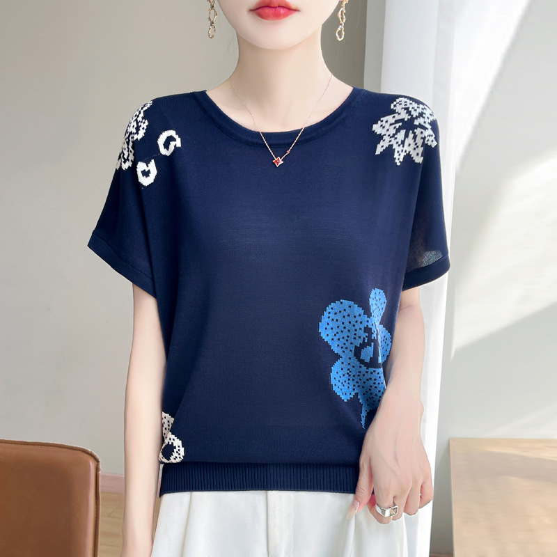 花柄 ファッション 優美な花刺繍 ニットプルオーバー