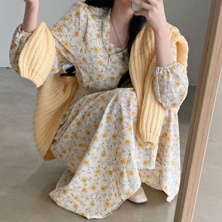 花柄 ファッション 優しい春色 小花柄 スクエアネック ワンピース