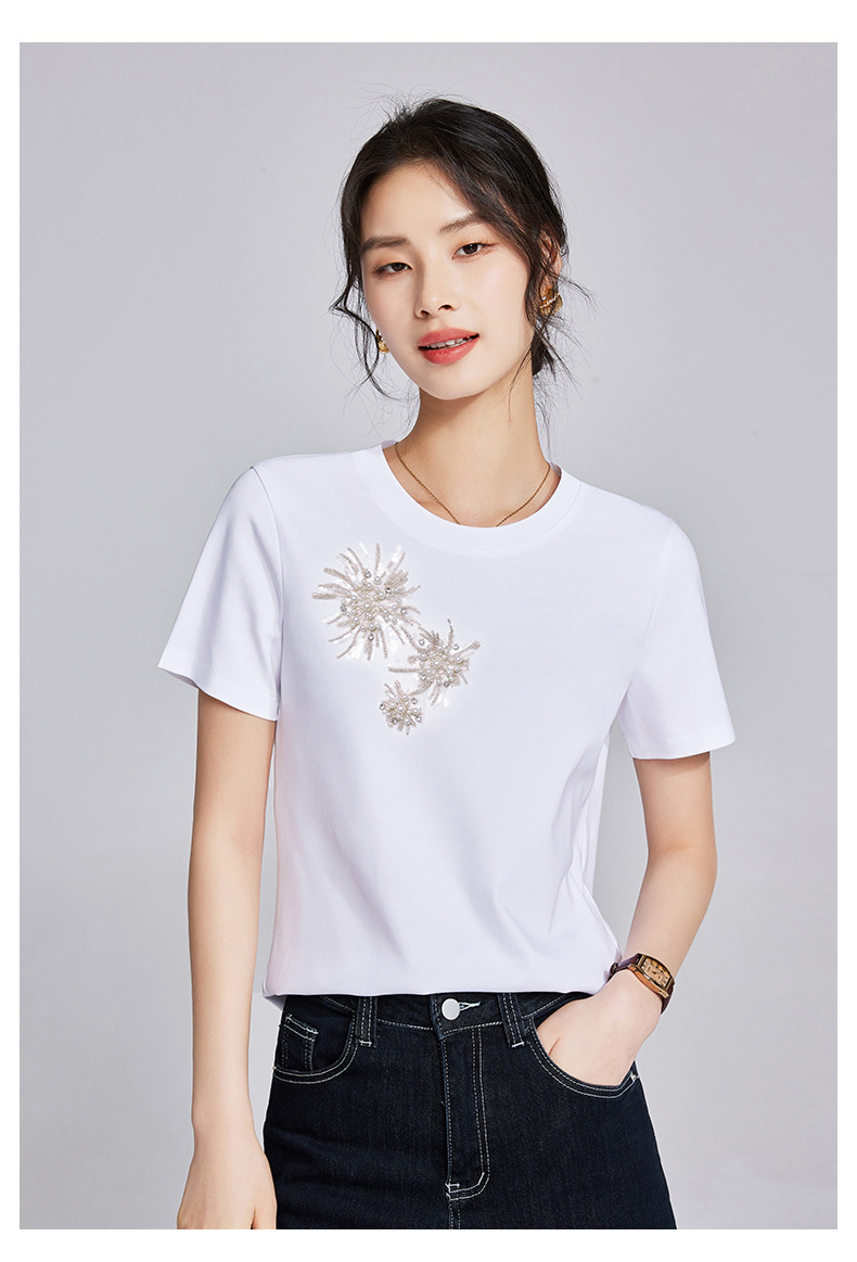 花柄 ファッション 煌めく花火刺繍 上質Tシャツ