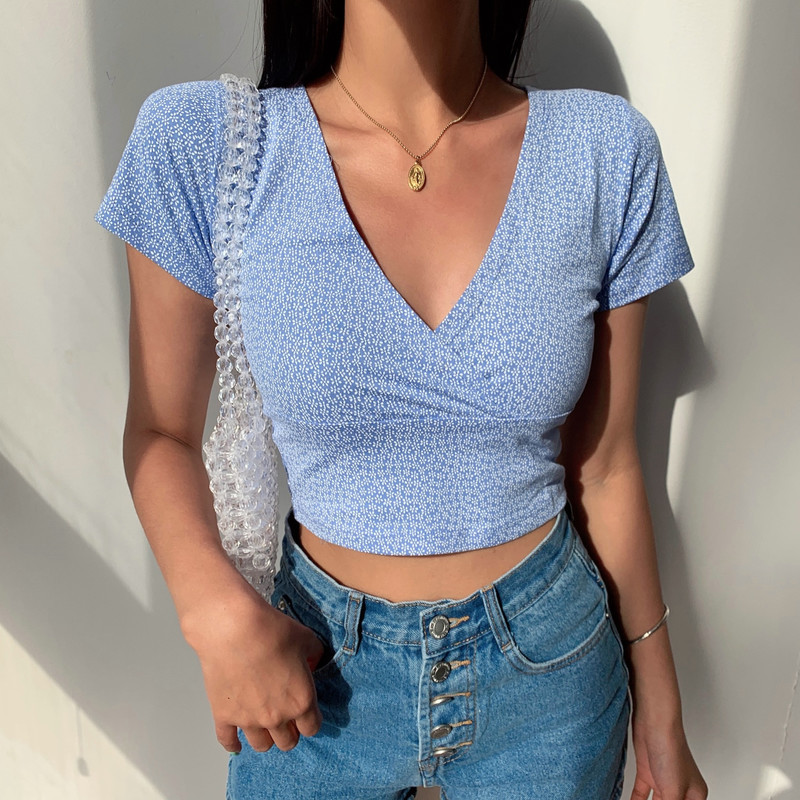 花柄 ファッション 優しい小花カシュクールTシャツ
