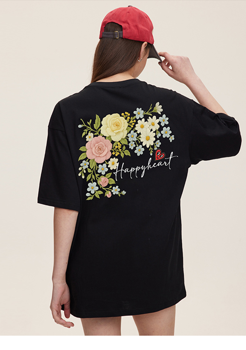 花柄 ファッション 優しい花束バックプリントティー
