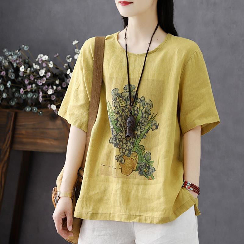 花柄 ファッション 花瓶の物語 リネンアートTシャツ