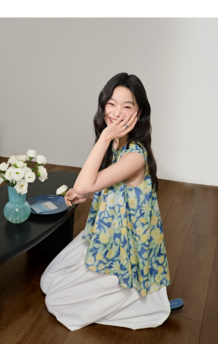 花柄 ファッション 水彩花柄 ふんわりチュニック