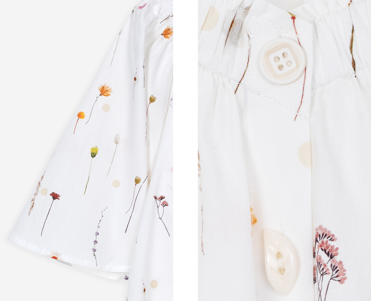 花柄 ファッション 野花刺繍 フレア袖ギャザーブラウス
