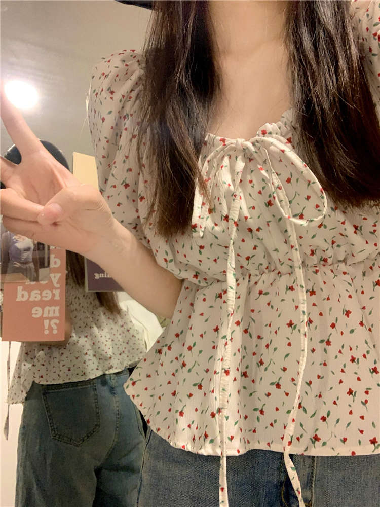 花柄 ファッション 夏向け 小花柄 パフスリーブ チュニック ブラウス
