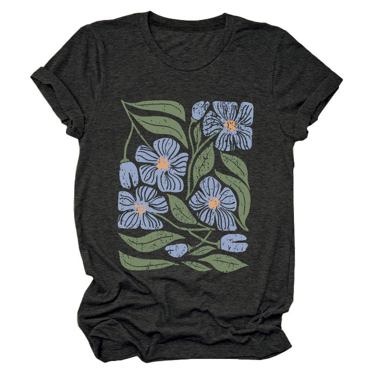 花柄 ファッション 優美な花園プリント 半袖Tシャツ