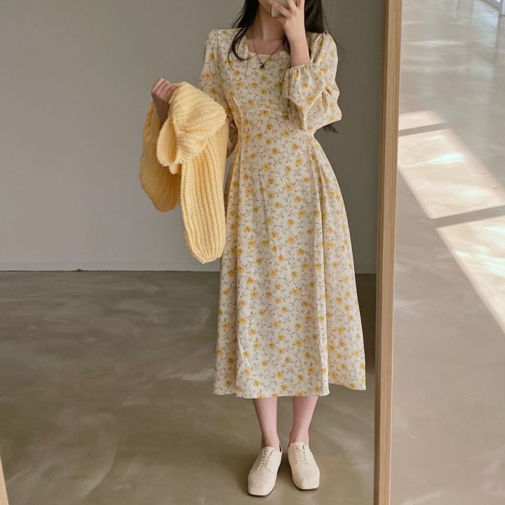 花柄 ファッション 優しい春色 小花柄 スクエアネック ワンピース