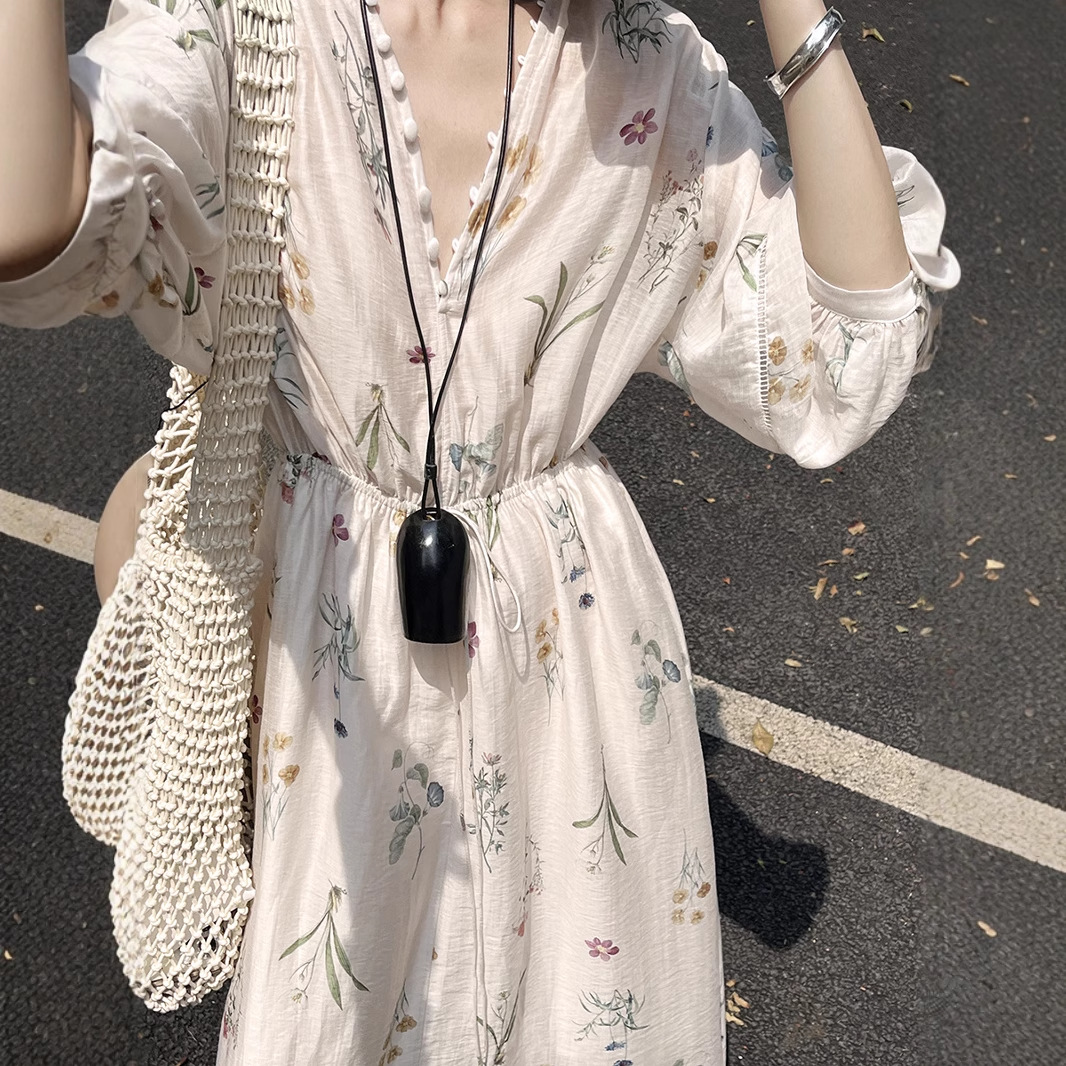 花柄 ファッション 優美な草花模様 ゆったりワンピース