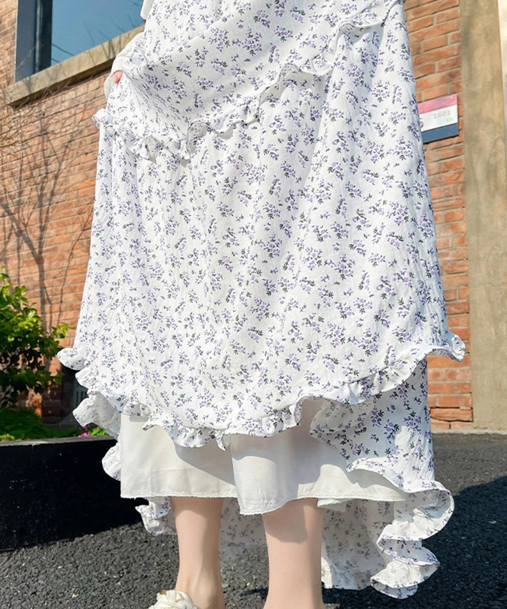 花柄 ファッション 華やか小花柄 三段ティアードロングスカート