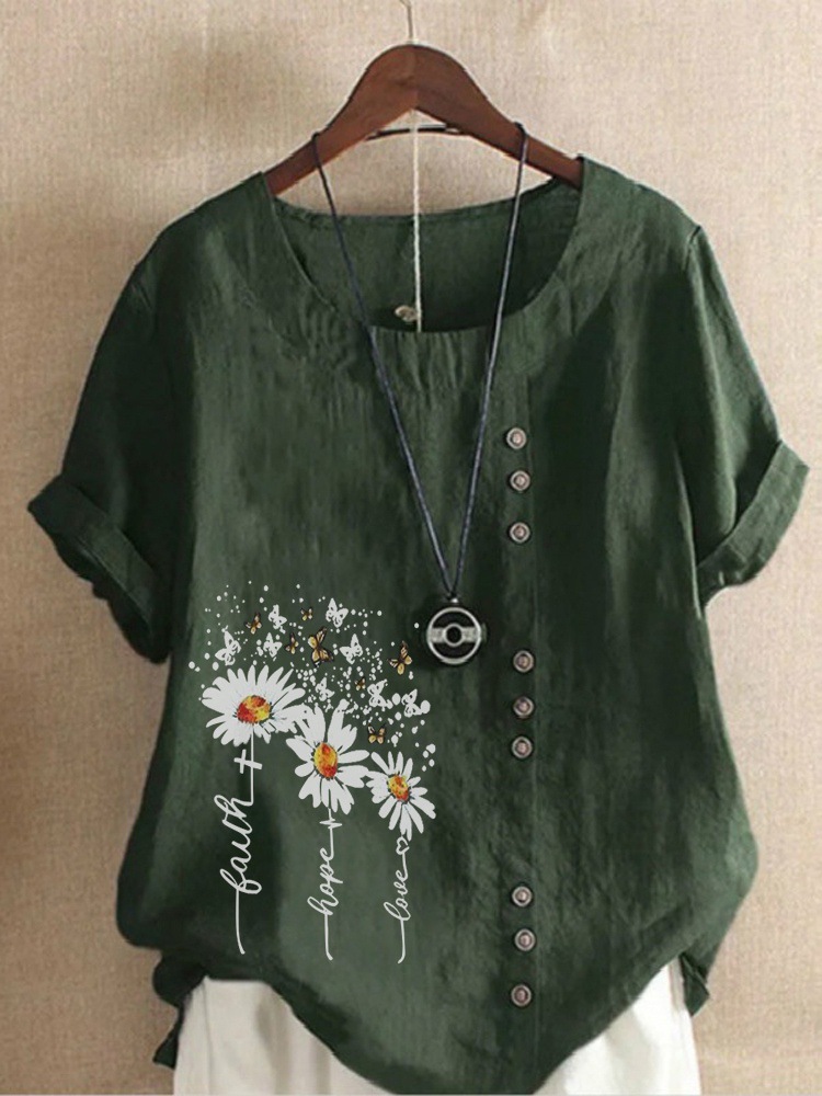花柄 ファッション 蝶舞う野花刺繍ゆったりチュニック