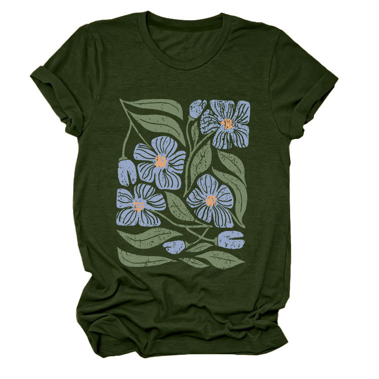 花柄 ファッション 優美な花園プリント 半袖Tシャツ
