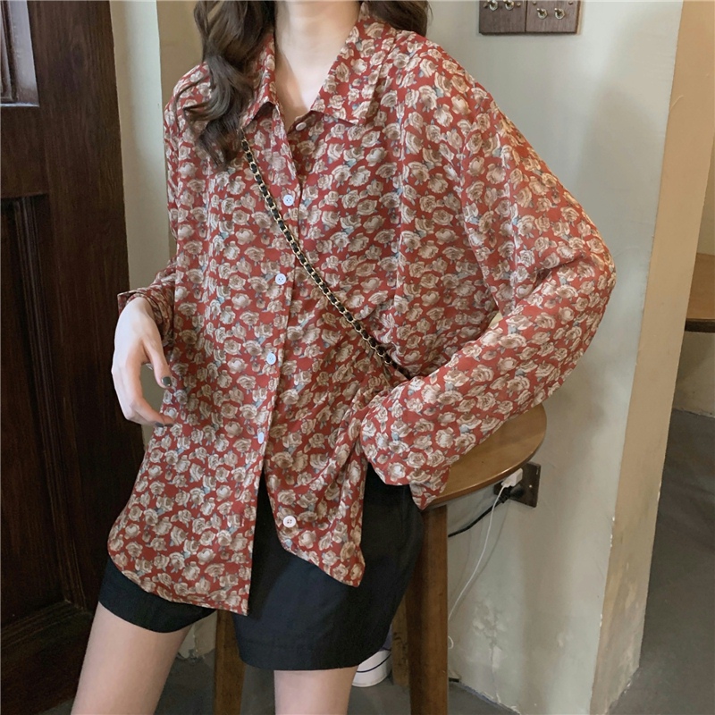 花柄 ファッション レトロ可愛い 小花柄ブラウス ショーパンセット