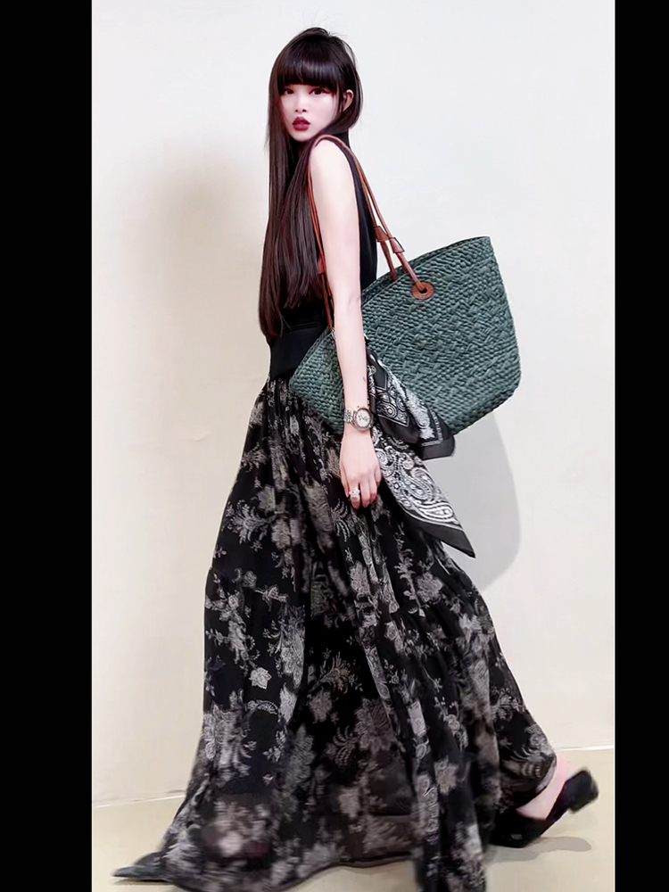 花柄 ファッション 優雅な花模様マキシスカート