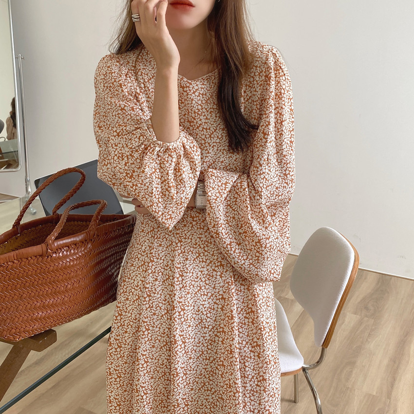 花柄 ファッション 秋向け 小花柄 レトロ ロングワンピース 上品
