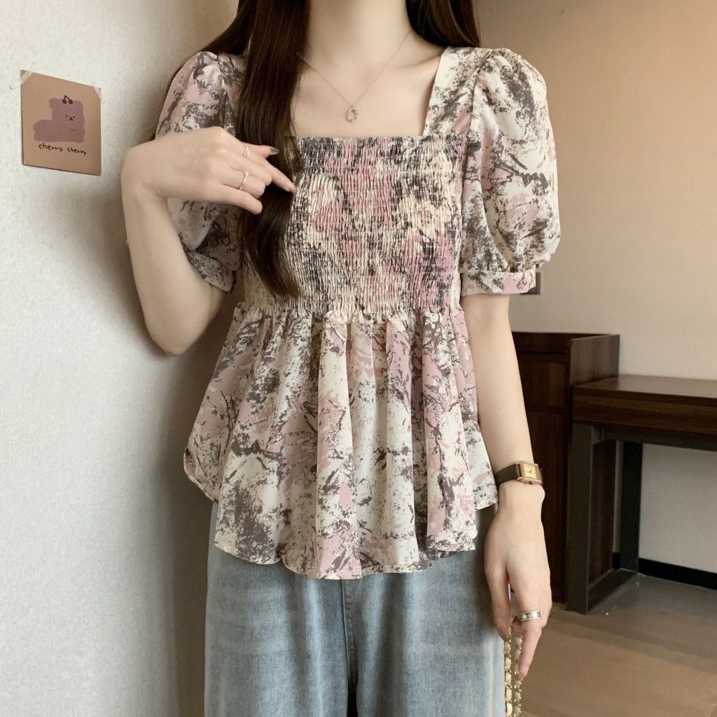 花柄 ファッション 水彩花模様 シャーリングチュニック