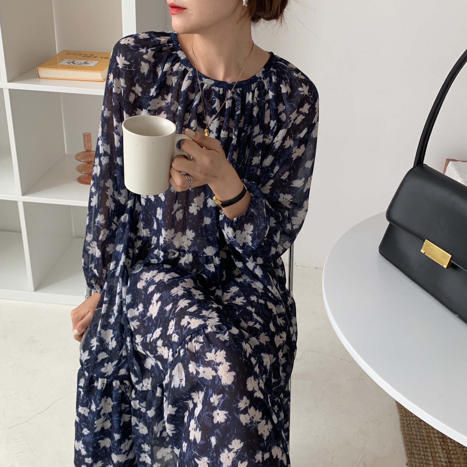 花柄 ファッション 優雅な花柄ゆったりロングワンピース