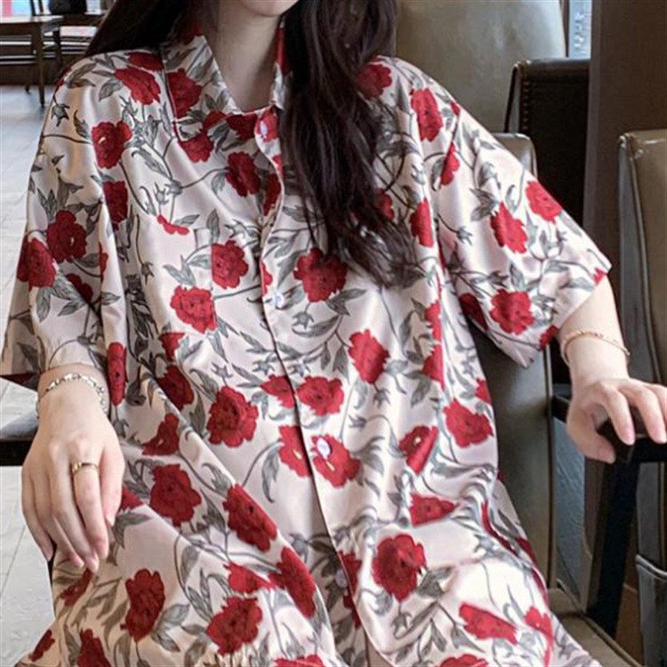 花柄 ファッション 優美な牡丹模様 五分袖ブラウス