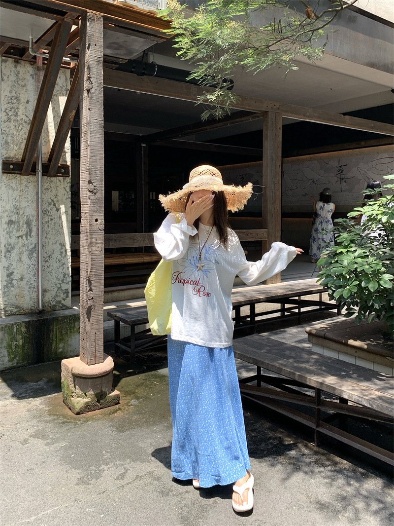 花柄 ファッション 優美な花刺繍 ゆったり長袖Tシャツ